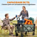 Carrinho de Transporte com Rodas Carrinho de Jardim Dobrável com Puxador Telescópico Ajustável Porta Traseira Expansível 114x46x65 - 92 cm Verde