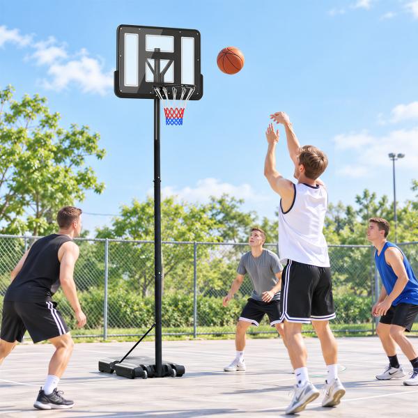 Cesta de Basquetebol com Altura Ajustável 220 - 365 cm Aro de Basquetebol com Suporte Rodas Base Recarregável Preto