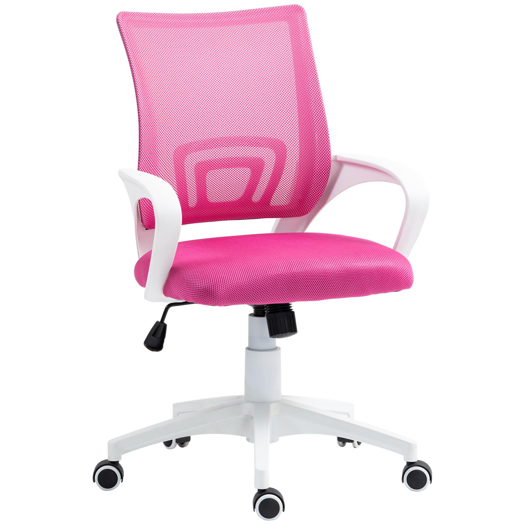 Cadeira de Escritório de Malha Giratória com Altura Ajustável Função Basculante e Apoio para os Braços 57x55x89 - 109 cm Rosa