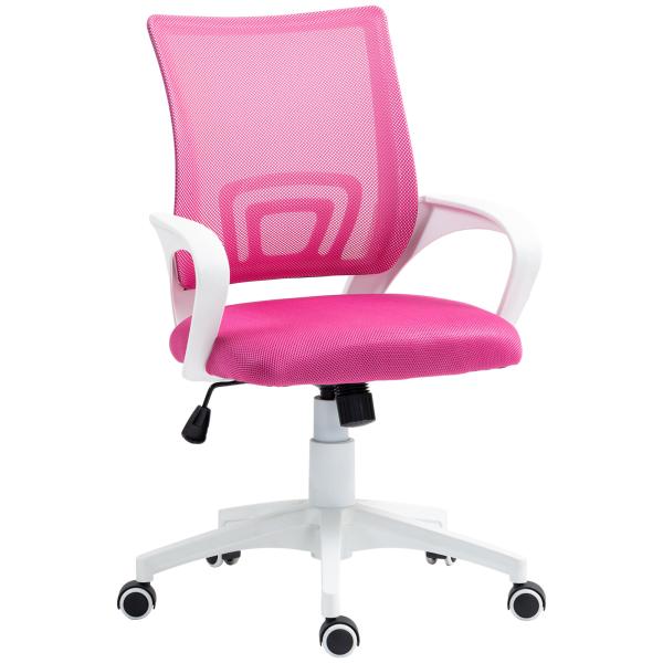 Cadeira de Escritório de Malha Giratória com Altura Ajustável Função Basculante e Apoio para os Braços 57x55x89 - 109 cm Rosa