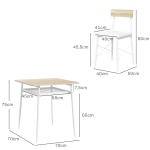 Conjunto de Refeição de 3 Peças Conjunto 1 Mesa 70x70x75 cm e 2 Cadeiras 40x50x80 cm com Prateleira de Armazenamento Branco e Madeira