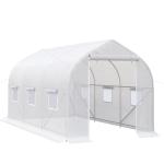 Estufa Tipo Túnel 400x200x200cm Estufa de Jardim com 6 Janelas Transpiráveis e Portas Enrolável com Zíper para Cultivo de Plantas e Verduras Branco