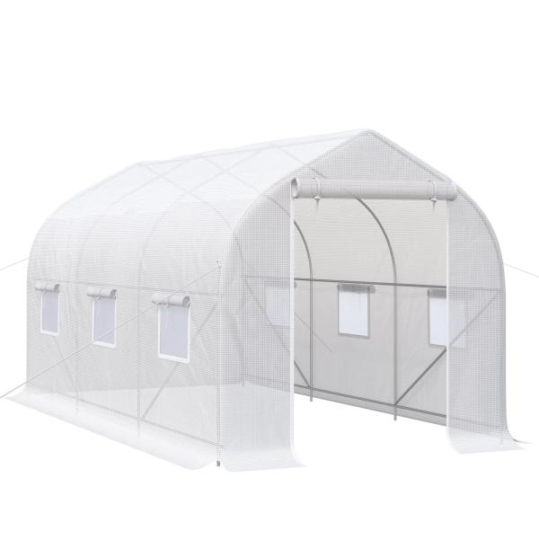 Estufa Tipo Túnel 400x200x200cm Estufa de Jardim com 6 Janelas Transpiráveis e Portas Enrolável com Zíper para Cultivo de Plantas e Verduras Branco