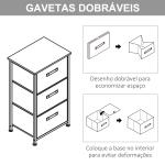 Mesa de Cabeceira com 3 Gavetas de Tecido para Dormitório Sala de Estar Corredor 45x30x71 cm Cinza e Branco