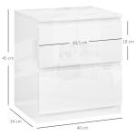 Mesa de Cabeceira Moderna Mesa de Cabeceira com 2 Gavetas Mesa de Cabeceira para Dormitório 40x34x45 cm Branco Brilhante