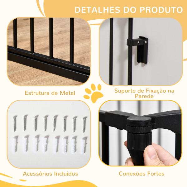 Barreira de Segurança para Animais de Estimação Barreira Dobrável de 3 Painéis com Fechadura Inteligente para Corredor Escada 180x74,5cm Preto