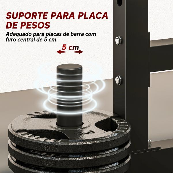 Suporte Ajustável para Barras de Pesas com Segurança Reforçada Carga até 300 kg Altura Regulável 48 - 135/45 - 85 cm Preto
