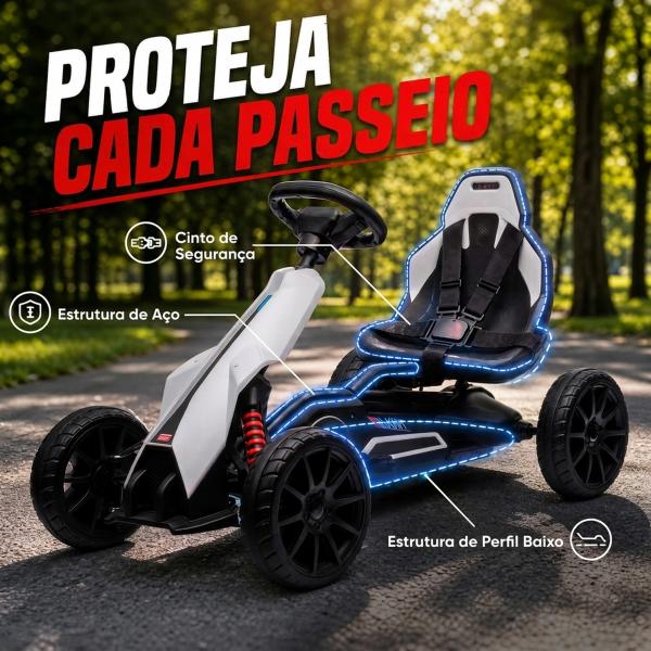 Go Kart Elétrico para Crianças Kart a Bateria 12V Velocidade Ajustável 3 - 5 km/h e Cinto de Segurança 100x58x58,5 cm Branco