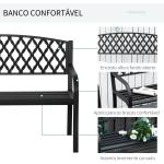 Banco de Jardim de 2 Lugares com Encosto Decorativo e Apoio para os Braços para Terraço Varanda Pátio Exterior Carga 280kg Ferro Fundido e Aço 128x58,5x89cm Preto