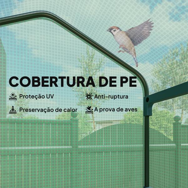 Estufa de Exterior com 4 Prateleiras e Rodas Porta Enrolável Estrutura em Aço e Cobertura de PE 140g/㎡ Anti - UV 69x50x165 cm Verde