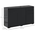 Aparador de Sala de Estar com 3 Portas 2 Gavetas e Prateleira Interior Ajustável Móvel Auxiliar de Armazenamento para Cozinha Dormitório Anti - Rolamento 117x36x74 cm Preto