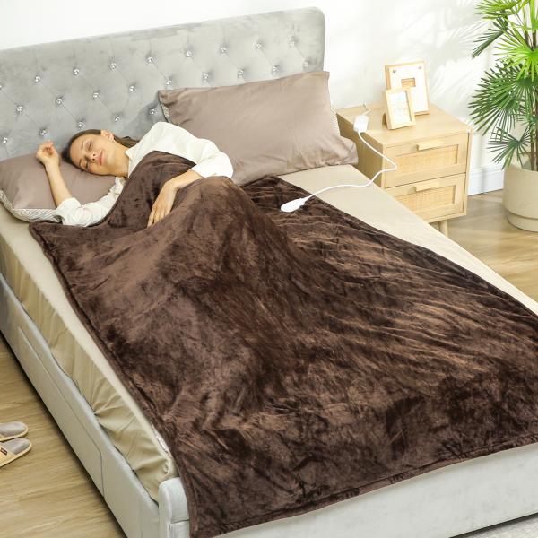 Manta Elétrica 180x130 cm Manta Térmica com Tecido Suave 10 Níveis de Temperatura e Temporizador Marrom