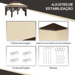 Tenda Dobrável 3,26x3,26x2,72 m com Altura Ajustável 4 Painéis de Malha Proteção UV30+ e Bolsa de Transporte Cinza
