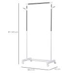 Charriot com Altura Ajustável Cabide com Rodas Portátil Prateleira Inferior Aço 68,5x42x87 - 145cm Branco e Prata