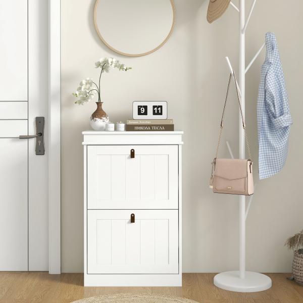 Móvel Sapateira Branco Sapateira Estreita com 2 Portas e Prateleira Ajustável para 10 Pares de Sapatos 54x24x82,5 cm Branco