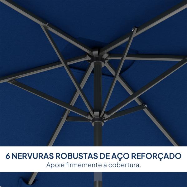 Chapéu de Sol de Alumínio 198x294x255 cm Chapéu Retangular de Jardim Inclinável com Manivela e Mastro Desmontável Azul - Marinho