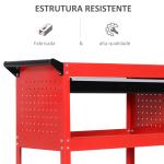 Carrinho de Ferramentas com 3 Bandejas e Gaveta Rodas com Travões Pega Lateral Painel Lateral Perfurado 82x35x76 cm Vermelho