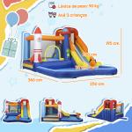 Castelo Insuflável com Insuflador 5 em 1 com Escorrega Piscina Parede de Escalada e Canhão de Água 360x250x195 cm Multicor