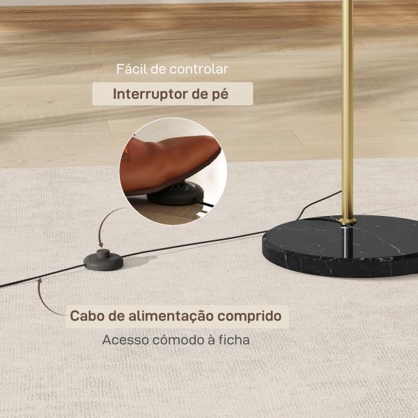 Candeeiro de Pé em Forma de Arco com Altura e Comprimento Ajustáveis com Interruptor de Pé 110 - 115x30x170 - 180 cm Dourado e Preto