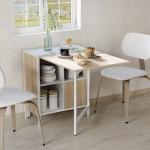 Mesa Dobrável de Arrumação 4 Prateleiras para Sala de Jantar Sala de Estar Mesa Auxiliar de Madeira 169x62x75 cm Carvalho e Branco