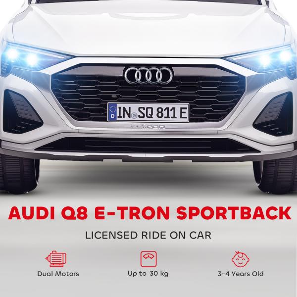 Carro Elétrico para Crianças Carro Audi Q8 Etron Sportback Infantil 12V Faróis Buzina e Música 98x49,5x43 cm Branco