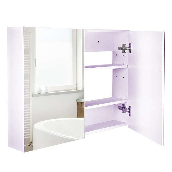 Armário Casa de Banho com Espelho com 2 Portas 3 Prateleiras Internas Estilo Moderno 80x15x60 cm Roxo Claro