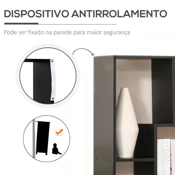 Estante Moderna Biblioteca Estreita com 8 Prateleiras para Sala Quarto e Escritório 70x24x178 cm Preto