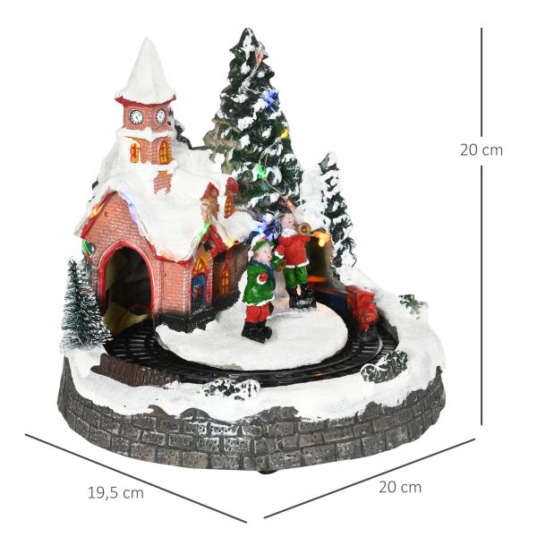 Aldeia de Natal com Luzes LED Trem Giratório e Música Decoração de Natal 20x19,5x20cm Multicor