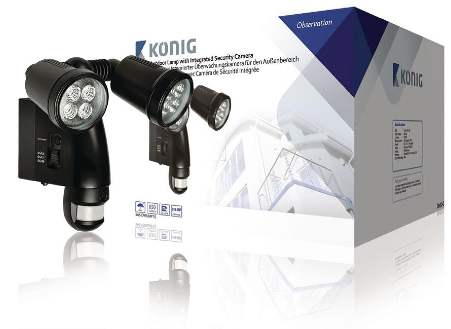 Iluminação Exterior em LED c/ Camara e Sensor Movimento Ocultos - Konig