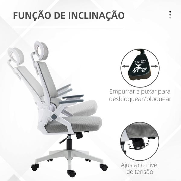 Cadeira de Escritório de Malha Cadeira de Escritório Giratória com Altura e Apoio para a Cabeça Ajustáveis 58x61x102 - 119 cm Cinza