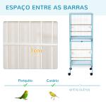 Gaiola para Pássaros com Rodas de 2 Níveis com Bandejas Removíveis Portas Comedouros Poleiros 51,5x50x140 cm Azul