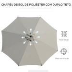 Chapéu de Sol de Jardim Ø295x250 cm com Manivela Chapéu de Sol Exterior com Mecanismo de Inclinação e Mastro Desmontável de Metal para Terraço Piscina Pátio Cinza