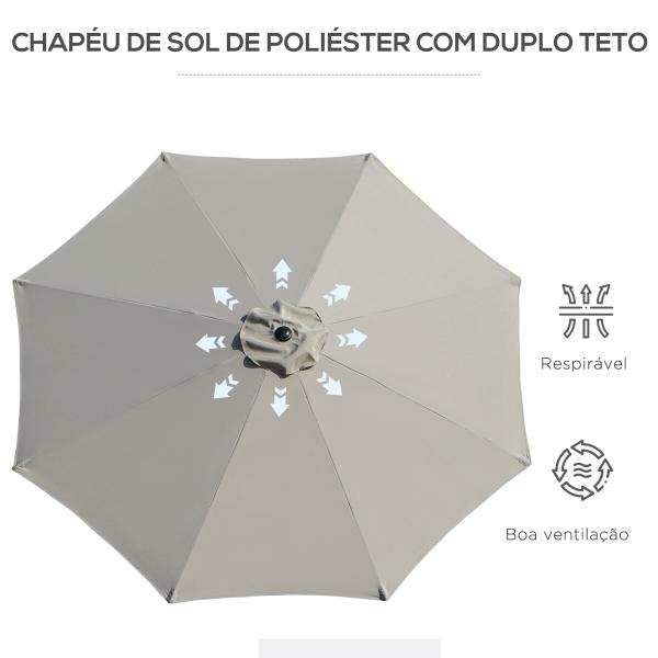 Chapéu de Sol de Jardim Ø295x250 cm com Manivela Chapéu de Sol Exterior com Mecanismo de Inclinação e Mastro Desmontável de Metal para Terraço Piscina Pátio Cinza