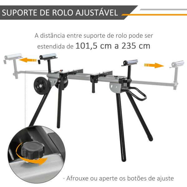 Suporte universal para serra de esquadria dobrável com distância de trabalho ajustável 123,5 - 245x73x96 cm Preto