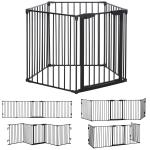 Barreira de Segurança para Animais de Estimação Barreira Dobrável de 5 Painéis com Fechadura Inteligente 300x74,5 cm Preto