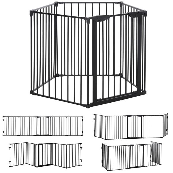 Barreira de Segurança para Animais de Estimação Barreira Dobrável de 5 Painéis com Fechadura Inteligente 300x74,5 cm Preto