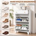 Sapateira Branca Móvel Sapateira Estreita com 2 Portas e 1 Gaveta para 8 Pares de Sapatos 60x23,5x98,5 cm Branco