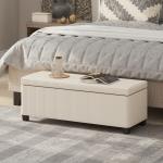 Banco de Arrumação Capacidade de 84 L Estofado em Veludo Banco Pé de Cama para Dormitório 112x42x40 cm Bege
