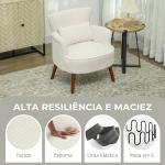 Poltrona Relax Individual em Bombazina com Almofada, Braços e Pés de Madeira para Quarto e Escritório, Creme