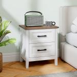 Mesa de Cabeceira Mesa de Cabeceira com 2 Gavetas Estilo Rústico 45x30x50 cm Branco