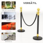 Postes Separadores de Aço Inoxidável de 2 Peças, 96 cm de Altura, Base Recheável, Corda de Veludo Preto
