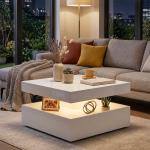 Mesa de Centro com LED RGB de 7 Cores com Armazenamento Aberto e Controlo Remoto 78x78x40 cm Branco