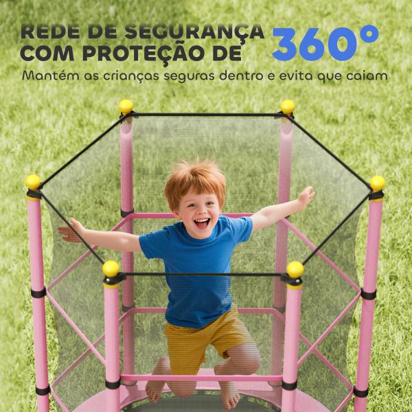 Trampolim para Crianças com Rede de Segurança e Estrutura de Aço para Interiores e Exteriores Carga 50kg Ø140x190 cm Rosa