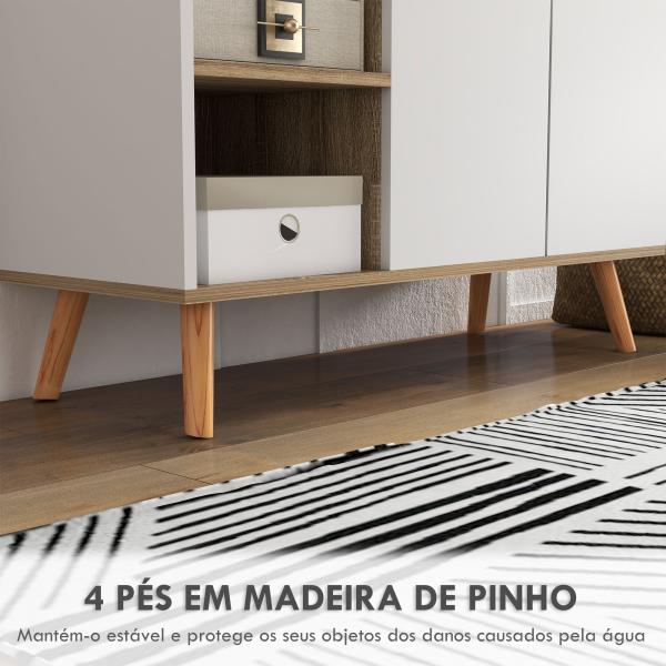 Aparador Branco para Sala de Estar com 1 Gaveta 2 Portas de Fechamento Suave e Prateleiras Ajustáveis 95x35x85 cm Madeira