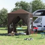 Tenda Dobrável 2x2 m Tenda de Jardim com 4 Paredes Laterais Tecido Oxford 2 Portas 2 Janelas e Bolsa de Transporte Marrom