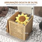 Banco com Armazenamento 57,7L Banco com Arrumação Estofado em Linho Sintético com Estrutura em Bambu 40x40x47 cm Cinza e Madeira