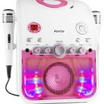 Coluna Karaoke SBS20W Bluetooth c/ Leitor CD (Branco/Rosa) - FENTON