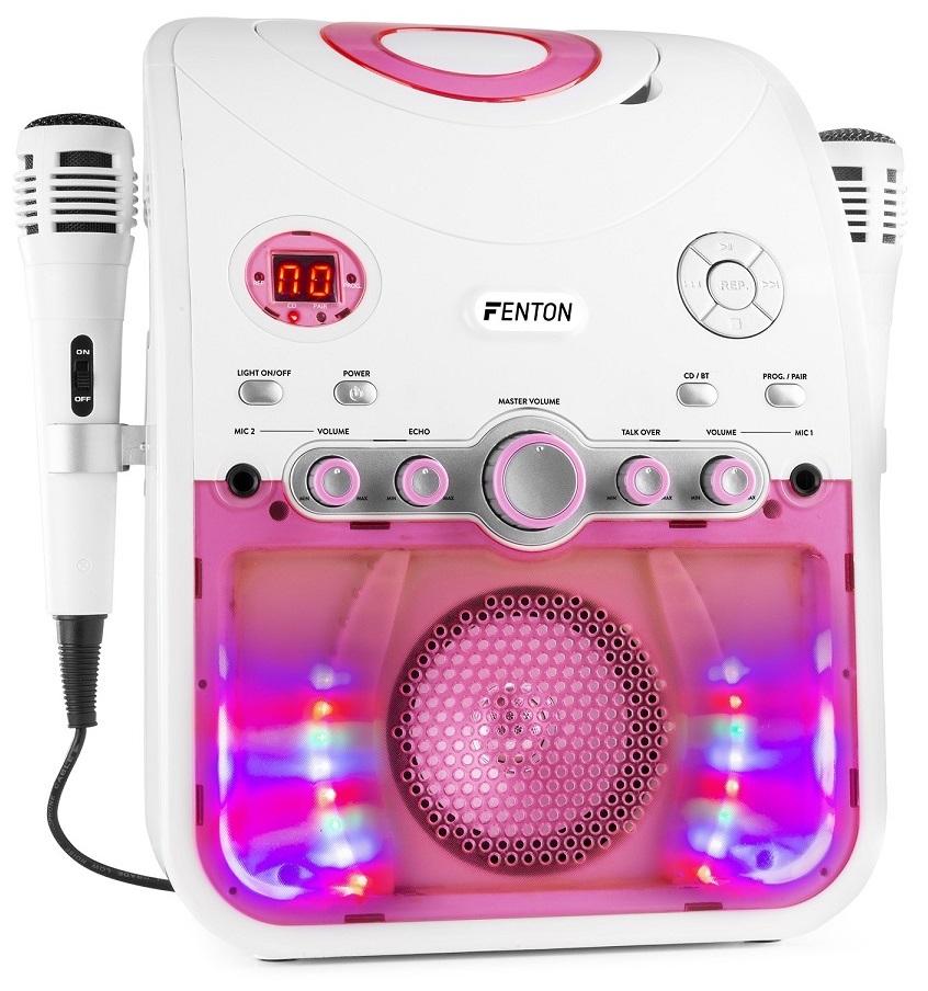 Coluna Karaoke SBS20W Bluetooth c/ Leitor CD (Branco/Rosa) - FENTON