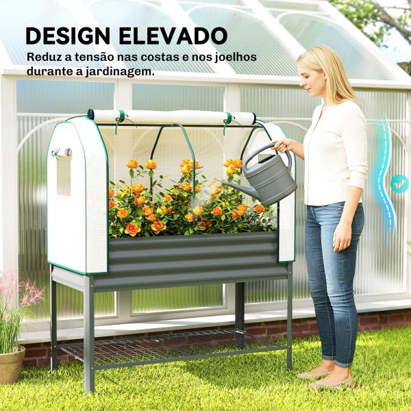Mesa de Cultivo com Cobertura de Estufa e Prateleira Inferior 120x55x140 cm Cinzento Escuro