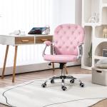 Cadeira de Escritório Estofada em Veludo Cadeira Giratória com Altura Ajustável e Decorações de Cristal 59,5x60,5x103 cm Rosa